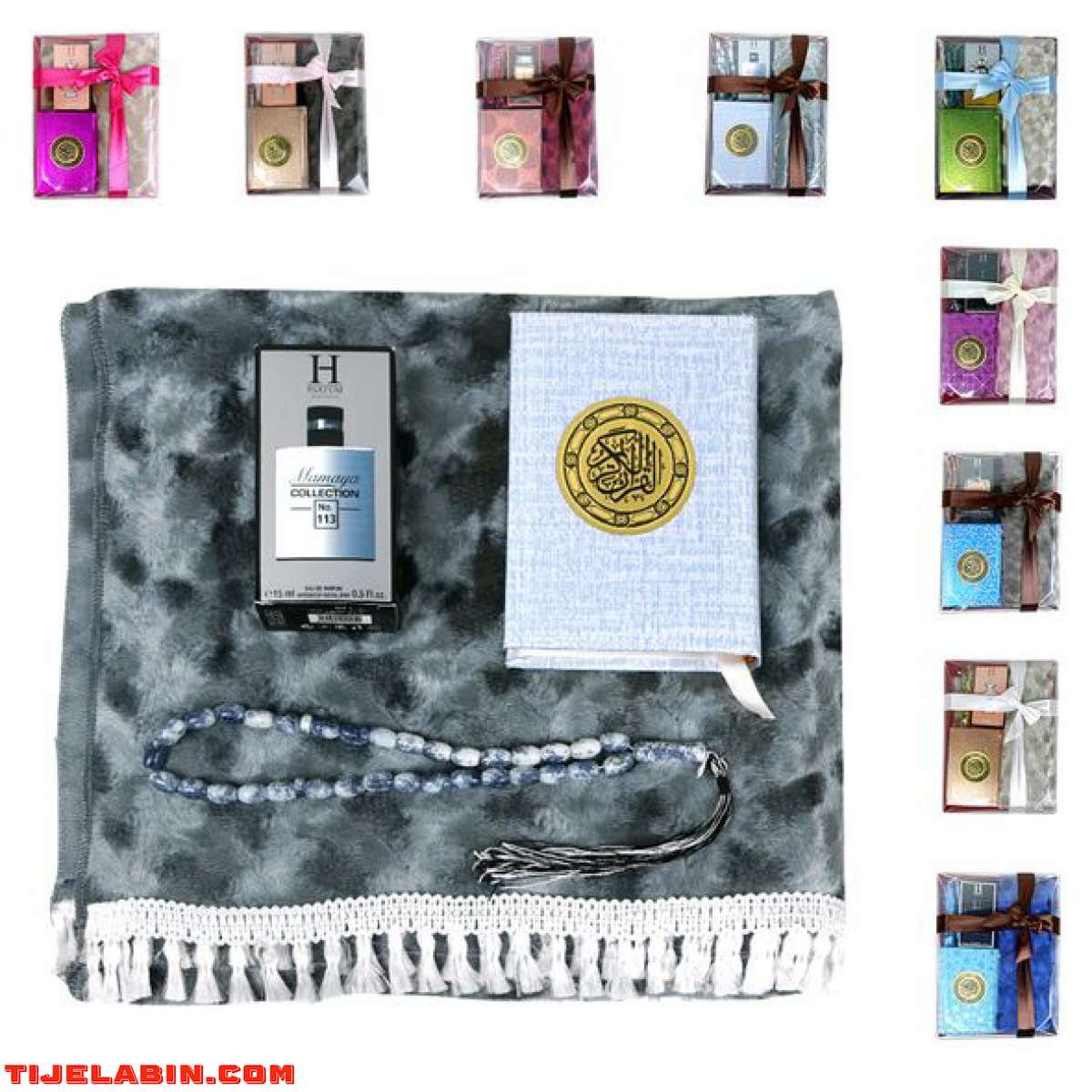 طقم يحتوي على: مصحف.سجادة.سبحة.عطر 15 مل.