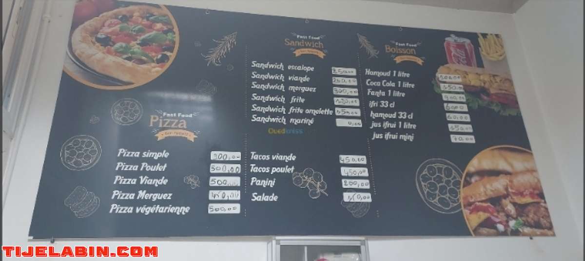 menu de fastfood