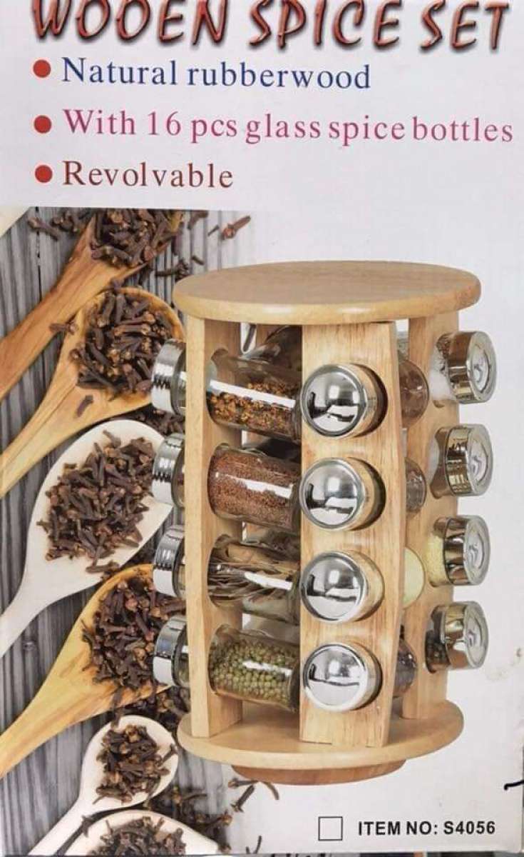 حاملة بهاراتWOOEN SPICE SETمصنوعة من الخشب الطبيعي الجيد