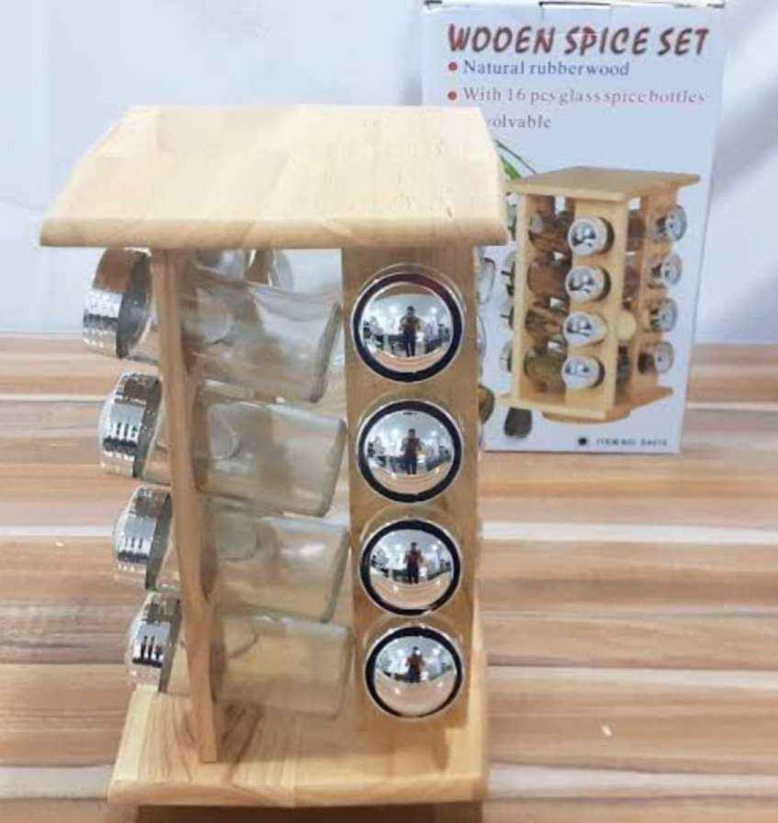 حاملة بهاراتWOOEN SPICE SETمصنوعة من الخشب الطبيعي الجيد