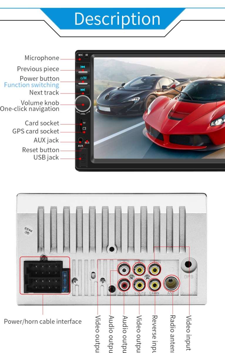 راديو سيارة DVD Mp5 شاشة 7 بوصة تعمل باللمس بلوتوث USB AUX ب