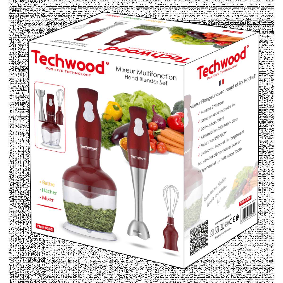 Mixeur Plongeant 3en1 300W 750mL Techwood