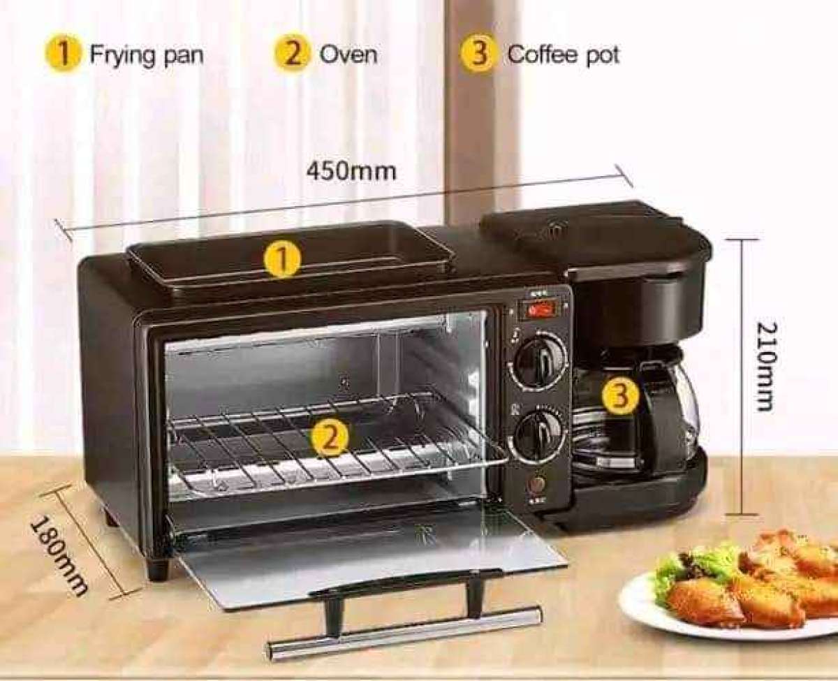 Multismart فرن كهربائي وماكينة صنع القهوة و مقلات بغطاء زجاج