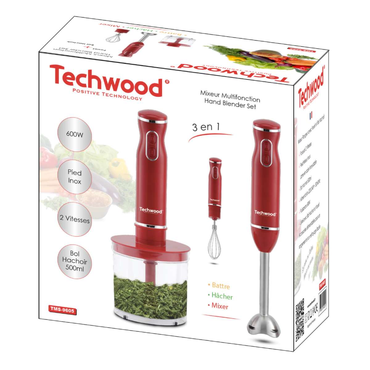 خلاط يدوي 3في1 600واط 500مل Techwood TMS9600خلاط يدوي 3 في 1