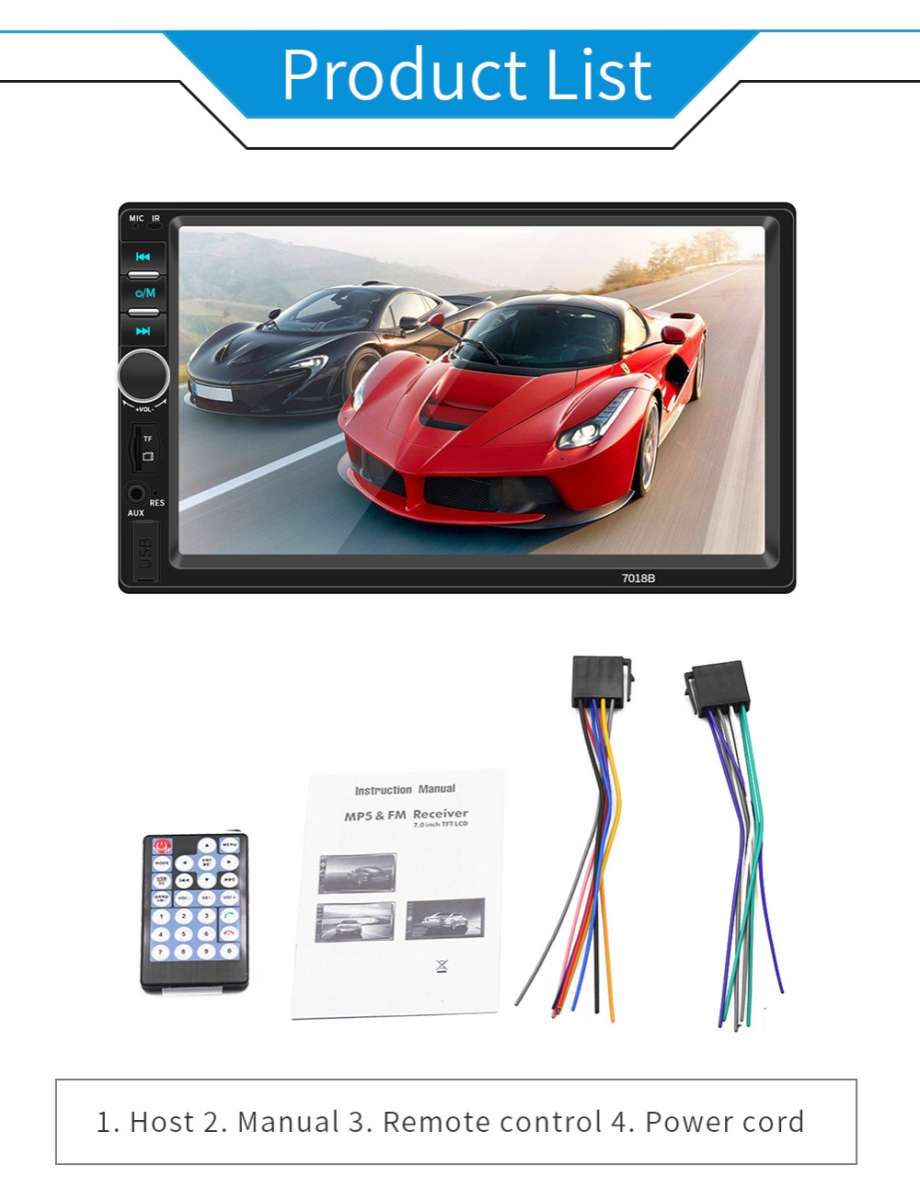 راديو سيارة DVD Mp5 شاشة 7 بوصة تعمل باللمس بلوتوث USB AUX ب