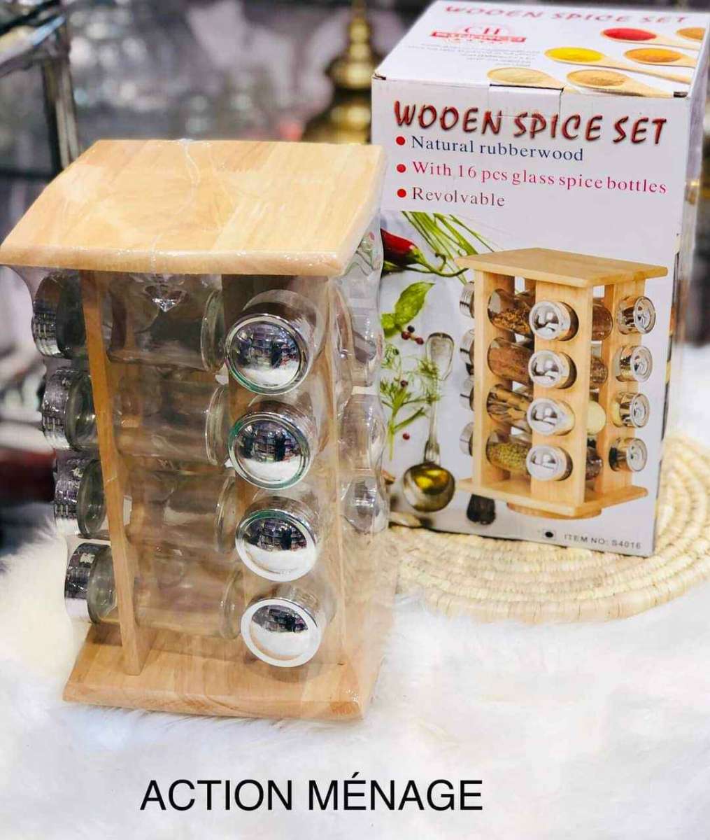 حاملة بهاراتWOOEN SPICE SETمصنوعة من الخشب الطبيعي الجيد