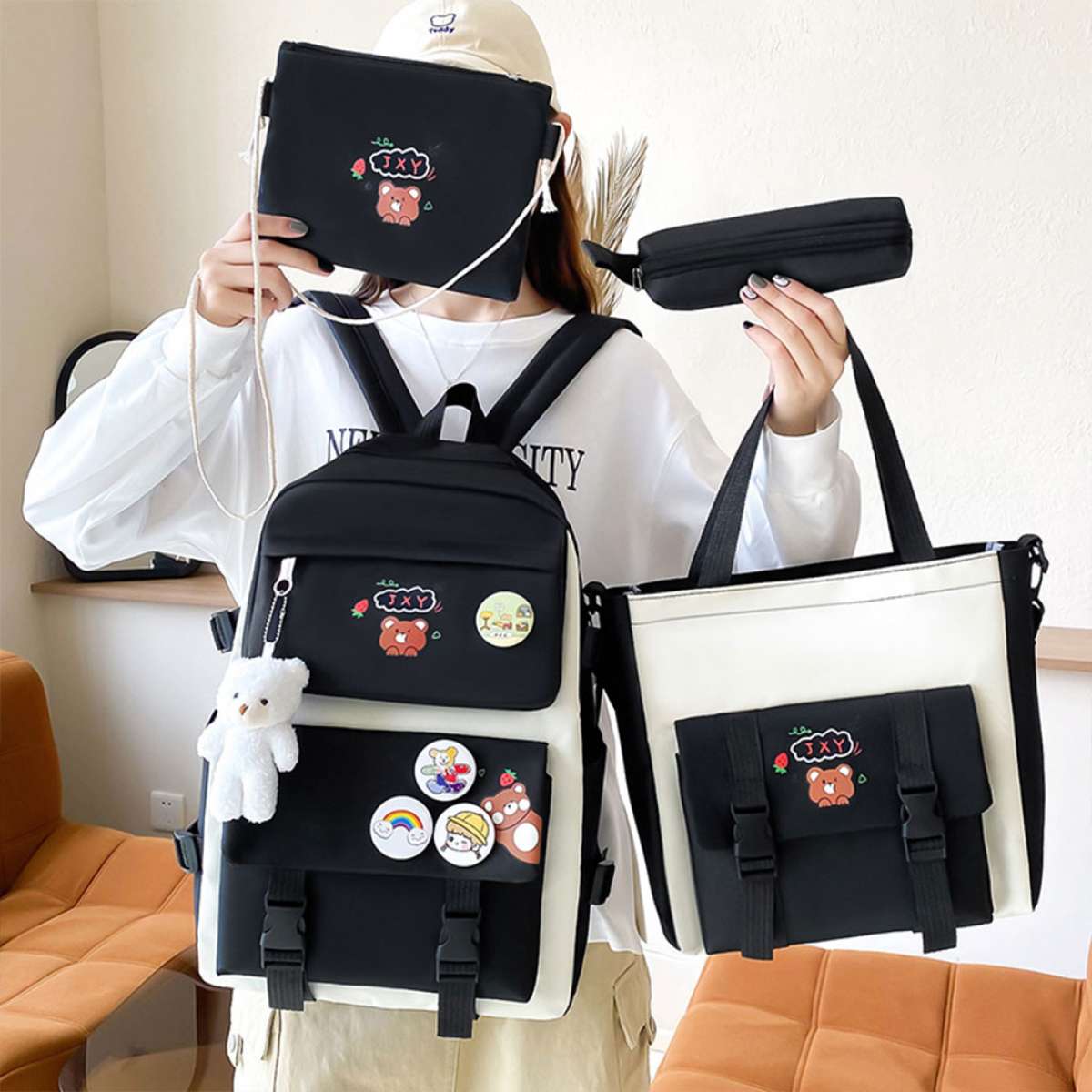 Ensemble Sac  dos Kawaii 4 pices joli sac  dos pour lcole