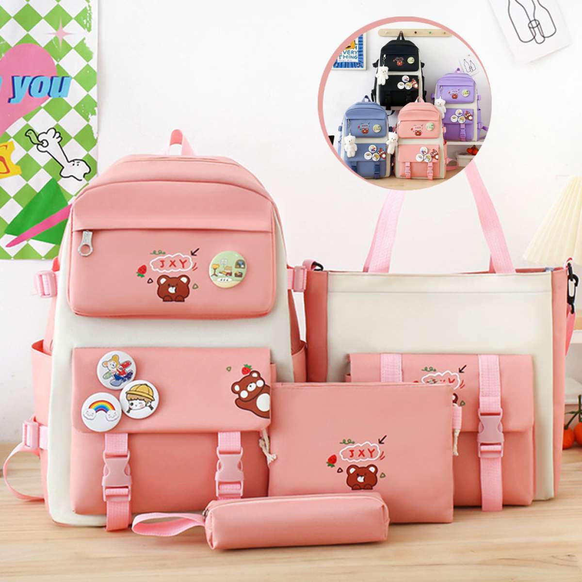 Ensemble Sac  dos Kawaii 4 pices joli sac  dos pour lcole