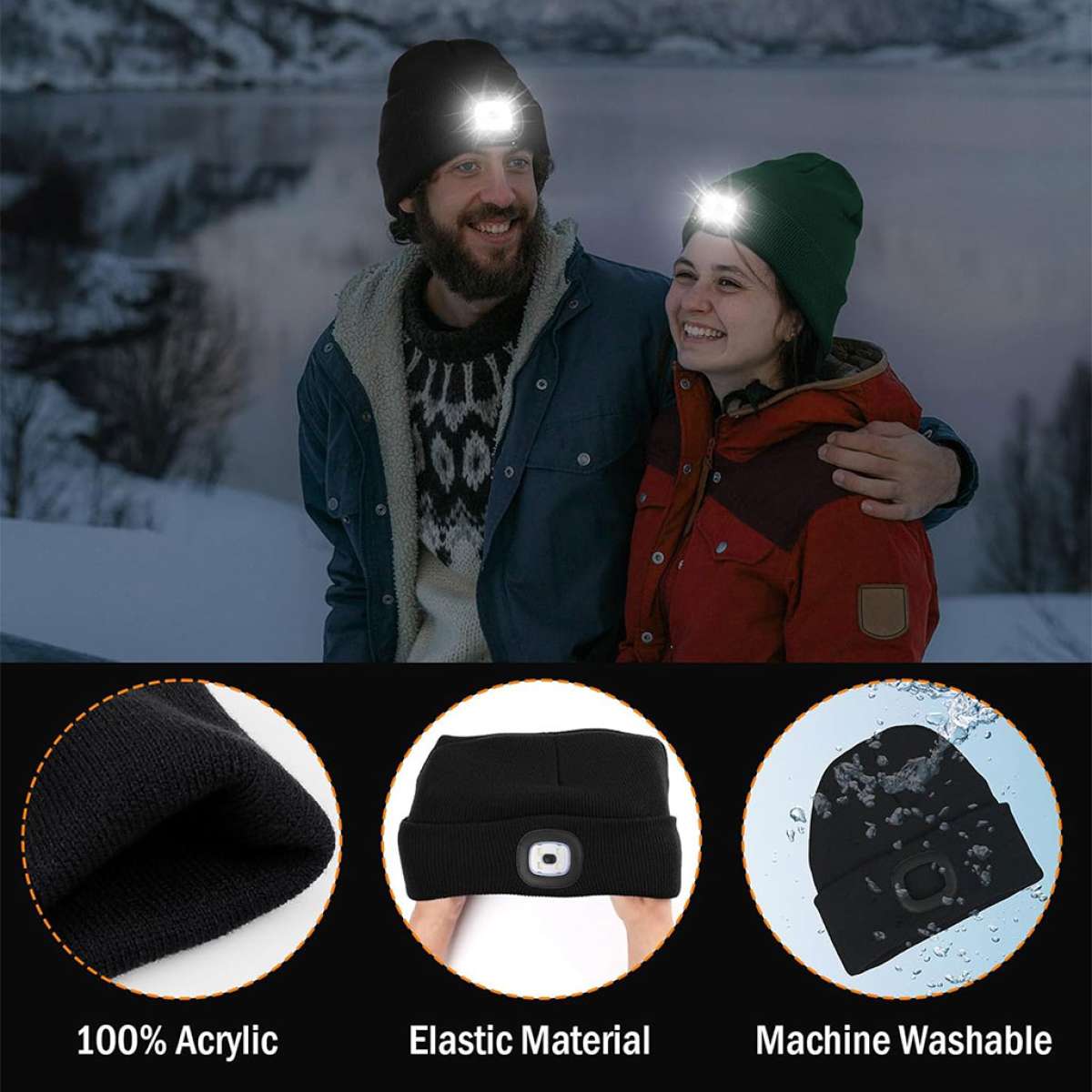 Bonnet LED Unisexe Rechargeable par USB  Gris
