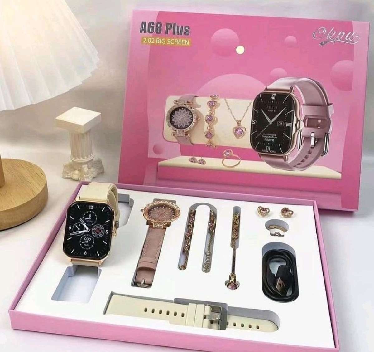 طقم A68 Plus ساعة ذكية واكسسوار