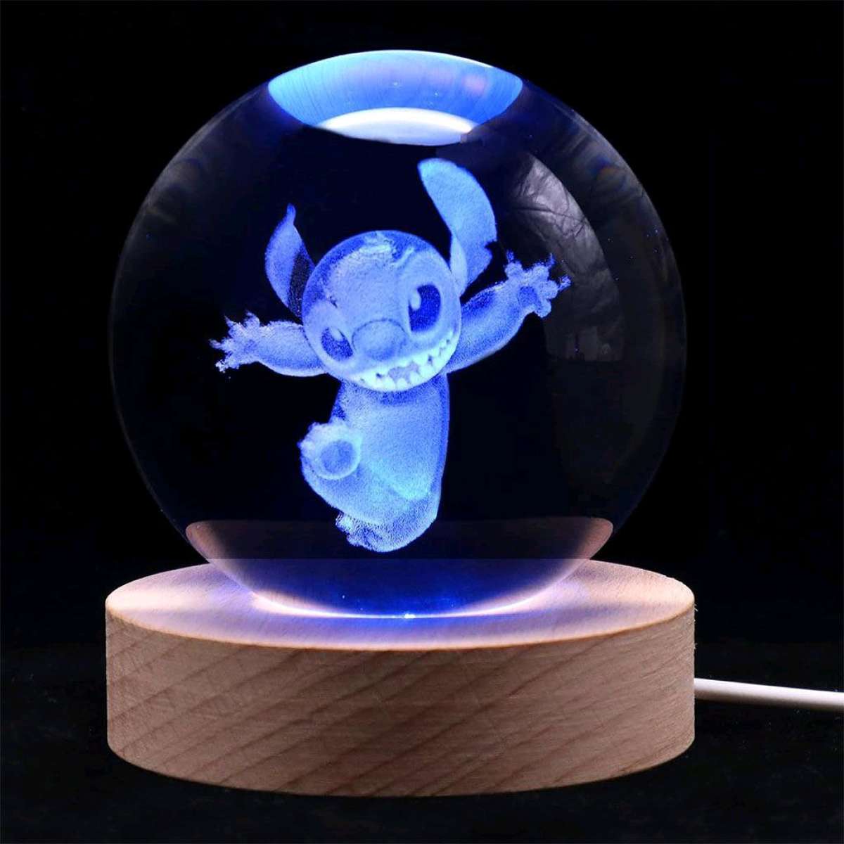 Lampe boule de projection en cristal 3D Stitch