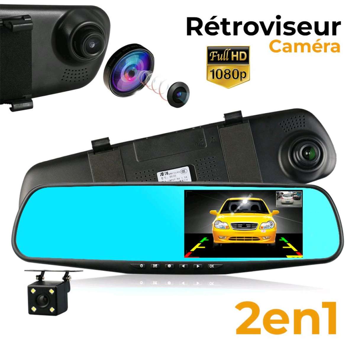 Rtroviseur et Camra de voiture avant arrire FHD 1080P 43P