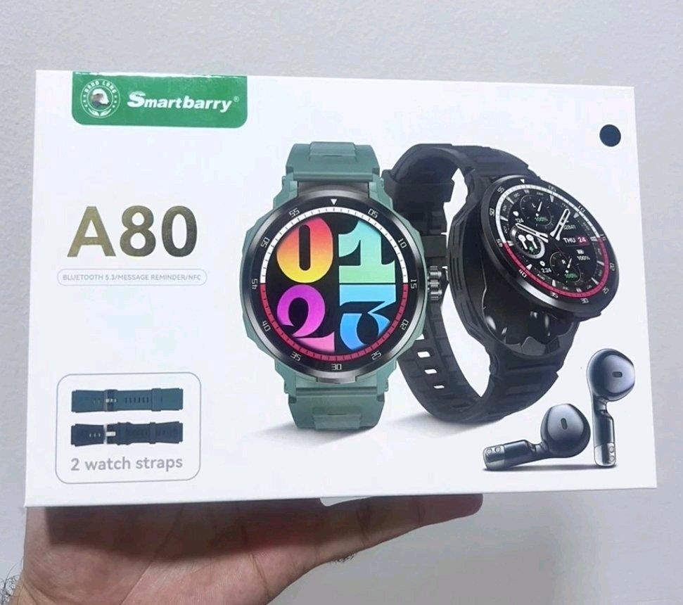 Smartbarry A80 ساعة ذكية 2 في 1 مع سماعات