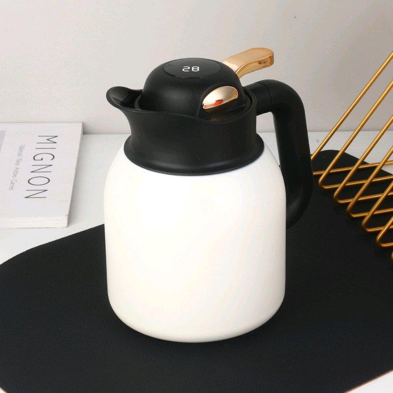 إبريق معزول مزود بفتحة شاي مقسمة وغطاء لعرض درجة الحرارة مصن