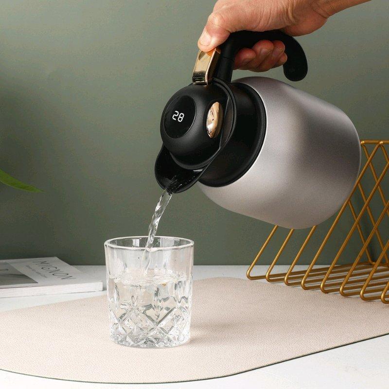 إبريق معزول مزود بفتحة شاي مقسمة وغطاء لعرض درجة الحرارة مصن