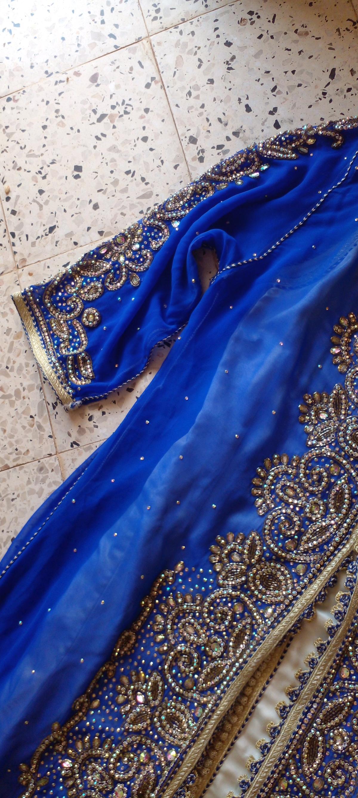 caftan grand taille bleu marocain