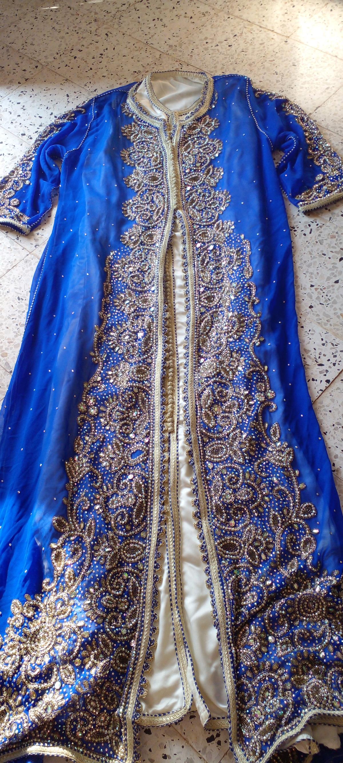 caftan grand taille bleu marocain