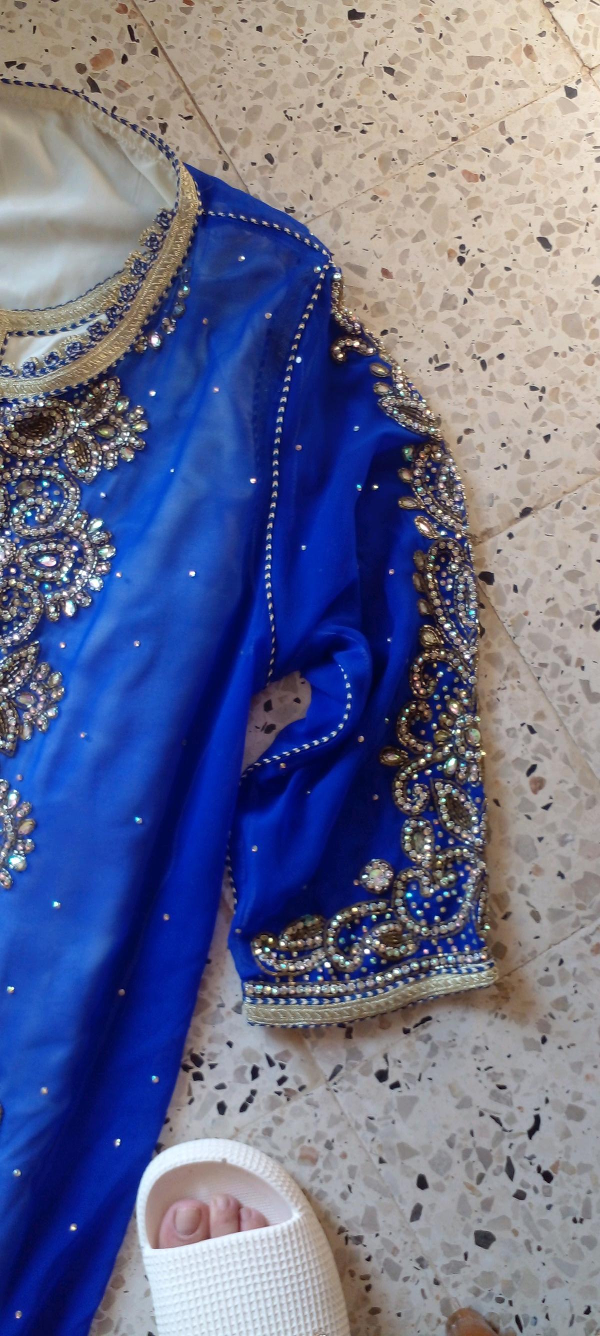 caftan grand taille bleu marocain