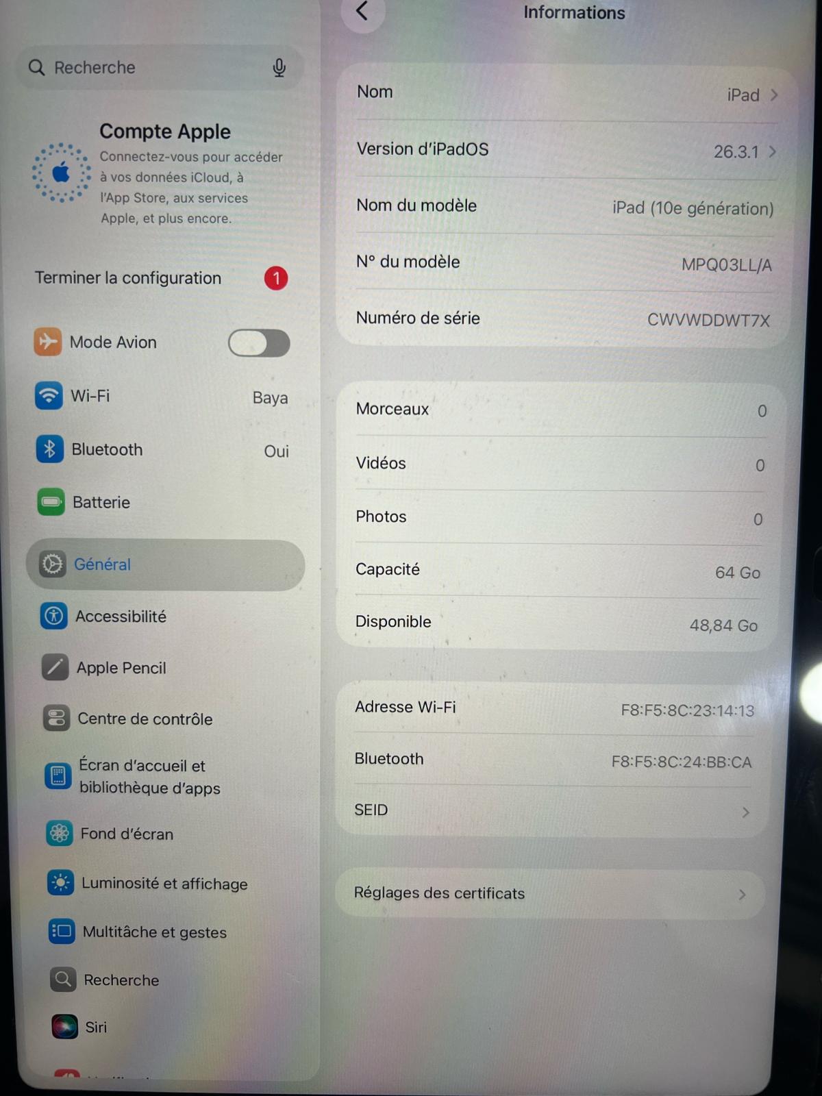 iPad generatoin 10 a vendre
