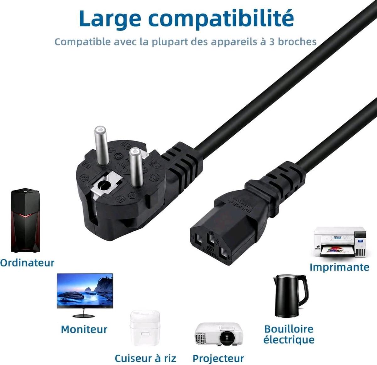 Cble dalimentation C13 EU pour PC  15 m  250V