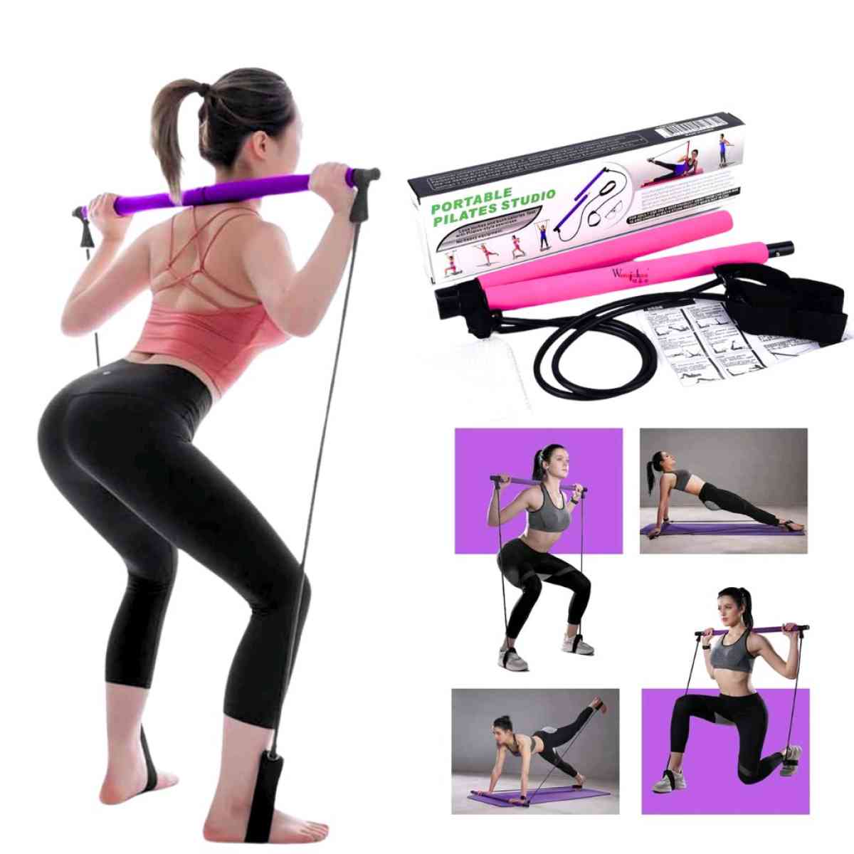 Barre de pilates portable avec bande de rsistance rglable