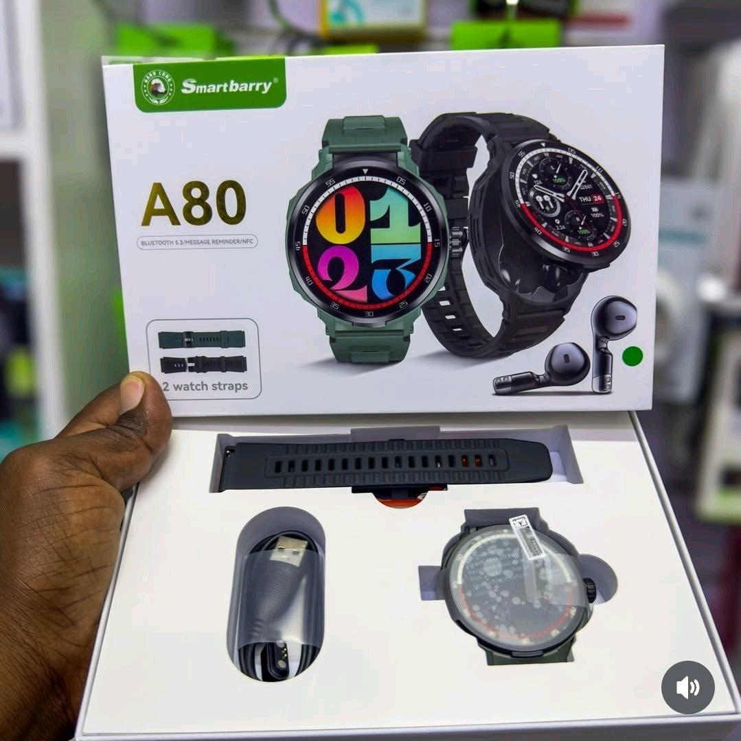 Smartbarry A80 ساعة ذكية 2 في 1 مع سماعات