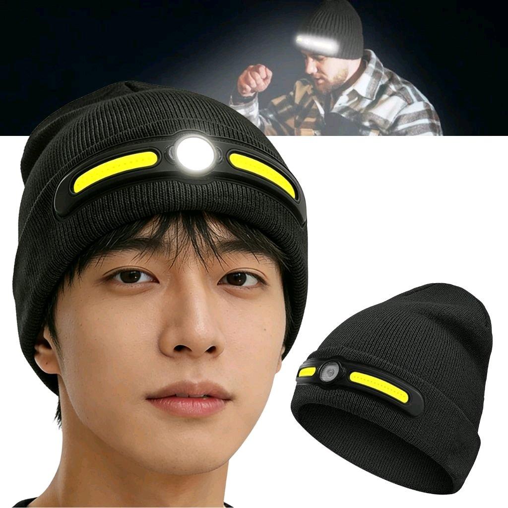 قبعة شتوية مزودة بمصباح أمامي