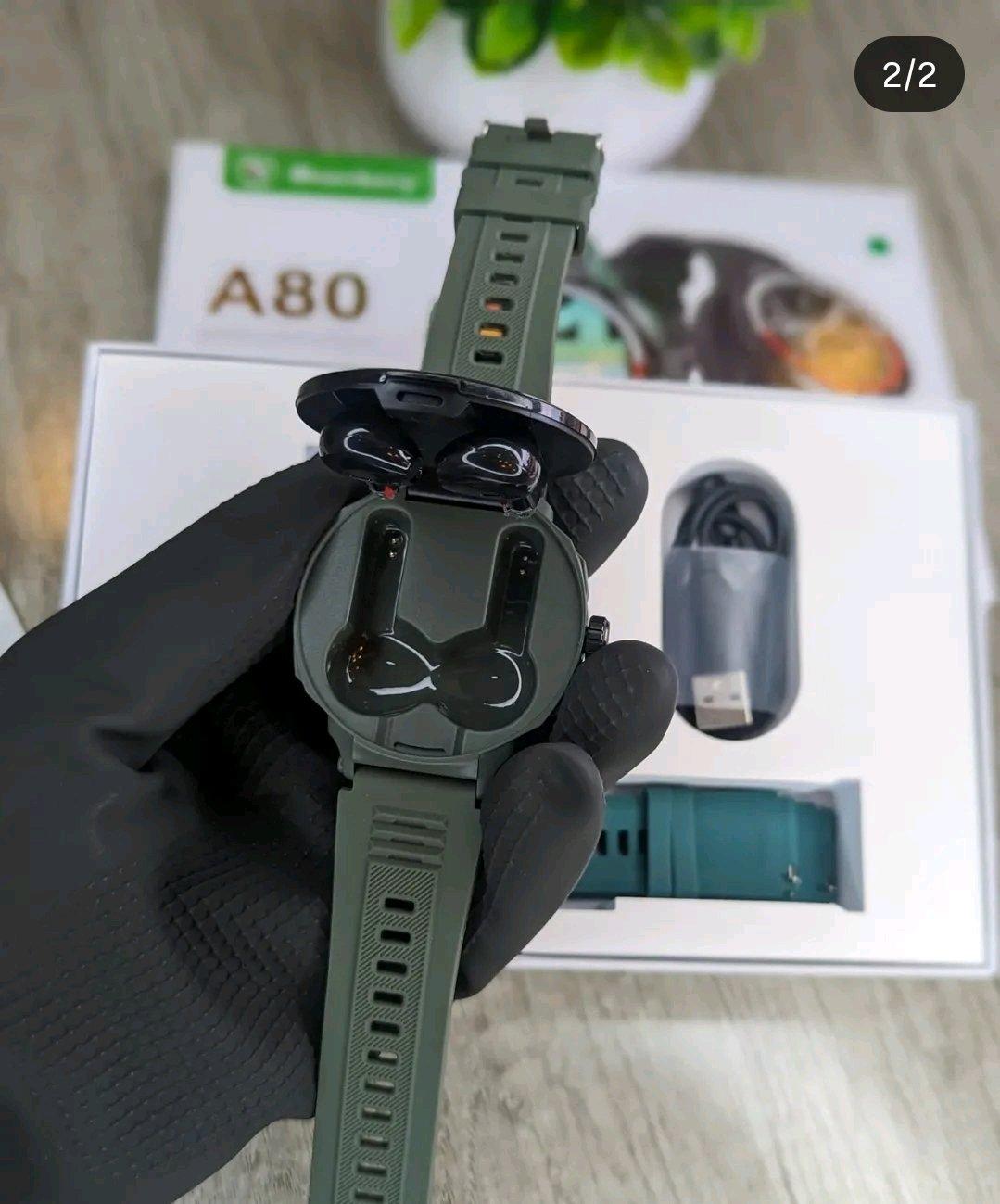 Smartbarry A80 ساعة ذكية 2 في 1 مع سماعات