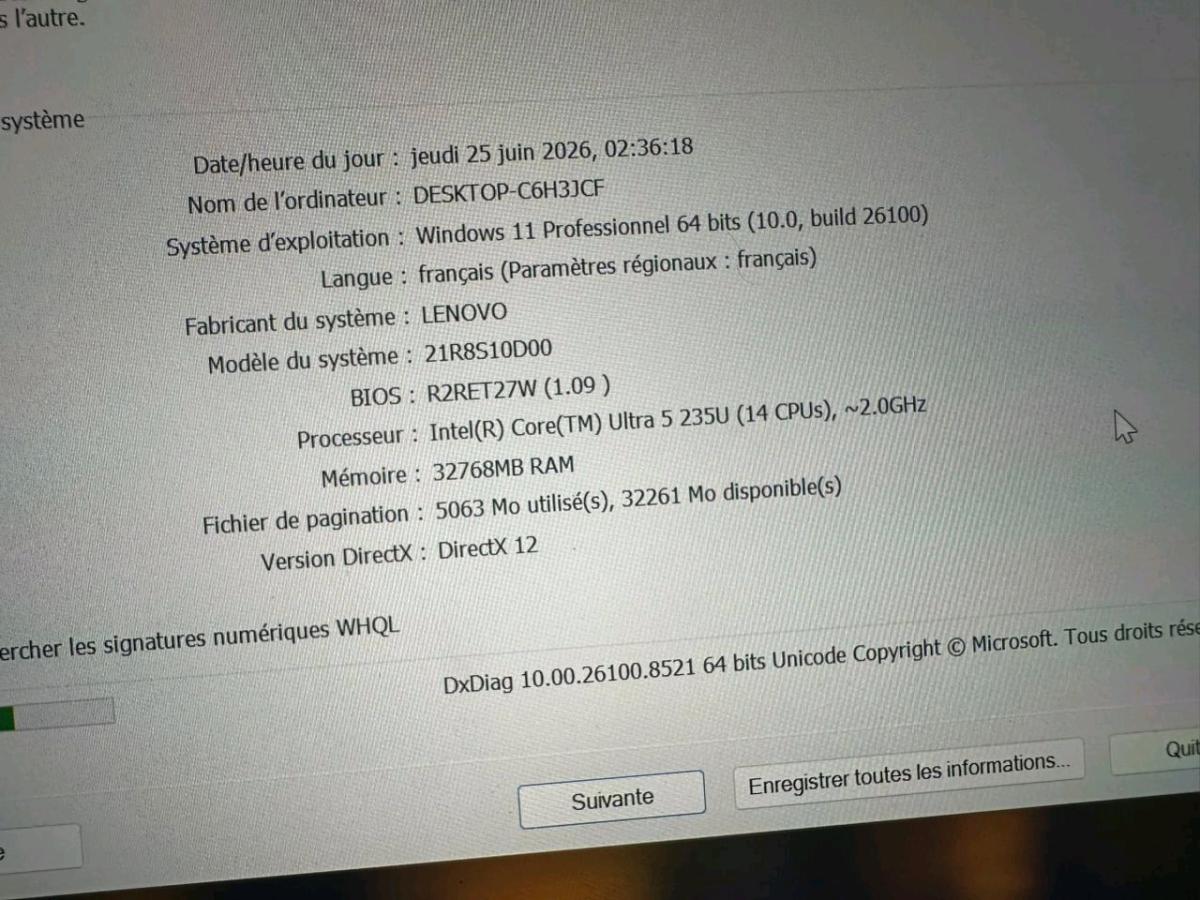 Pc Kaba Portable Lenovo Core Ultra 5 vPro  32Go RAM  512Go S - Ain Chouhada, Djelfa - Tijelabin