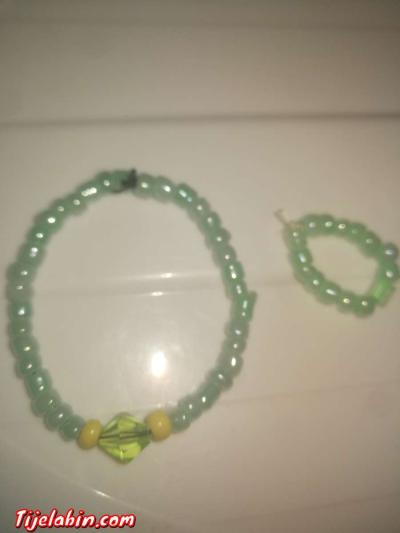 ensemble bracelet avec bague en perles vert _jaune - Thumbnail 2