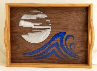 Plateau en bois et rsine  Design Vague  Lune - Birkhadem, Alger