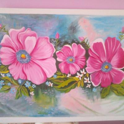 Tableau floral peinture lhuile sur toile - Thumbnail 2