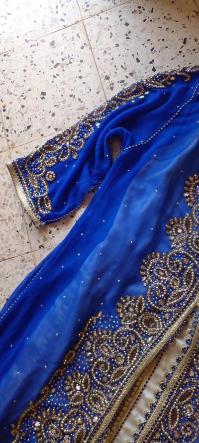 caftan grand taille bleu marocain - Thumbnail 3