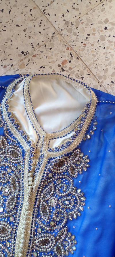 caftan grand taille bleu marocain - Thumbnail 2