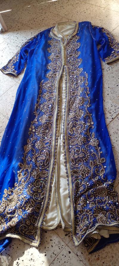 caftan grand taille bleu marocain - Thumbnail 7