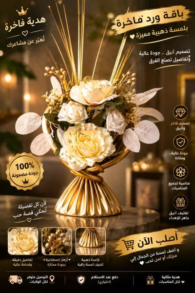 باقة ورد فاخرة بلمسة ذهبية